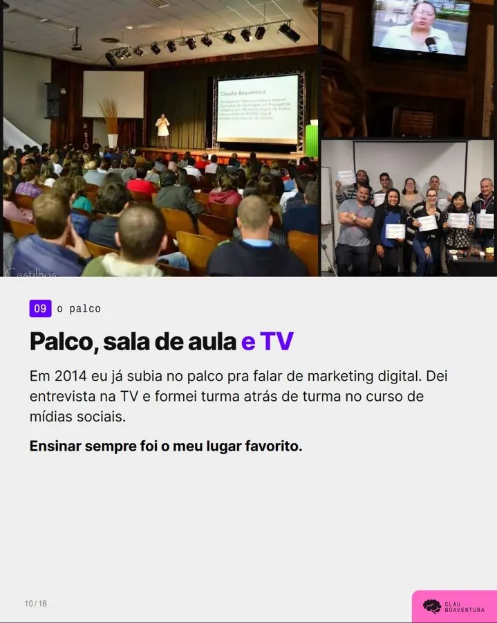 Palco, sala de aula e TV: palestras e cursos de mídias sociais desde 2014.